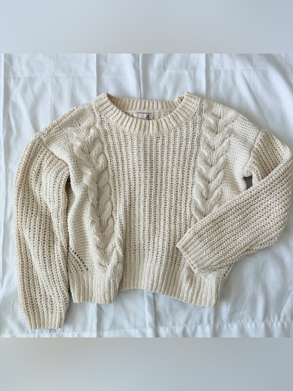 SO Cream Chenille Cable Knit Pullover Sweater XS